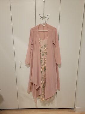 Ms Glamor Blush Pink Long-Sleeve Embroidered Layered Dress